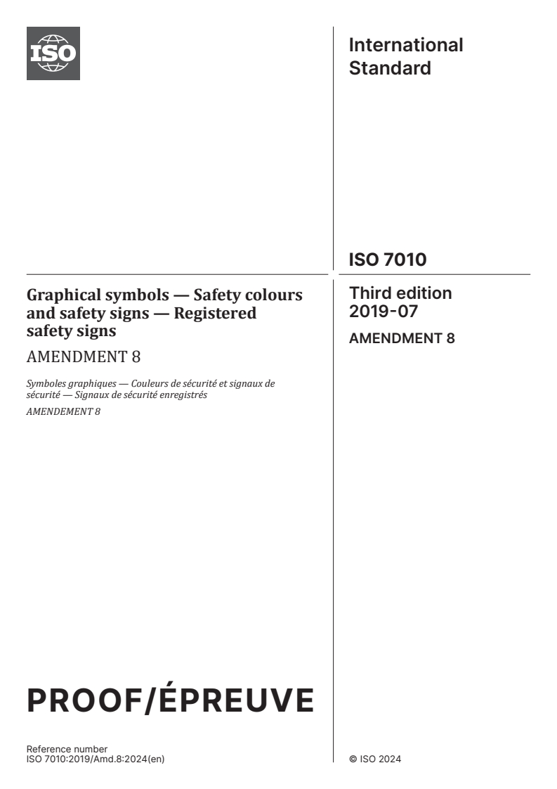 ISO 7010:2019/PRF Amd 8 - Graphical symbols — Safety colours and safety signs — Registered safety signs — Amendment 8
Released:25. 03. 2024