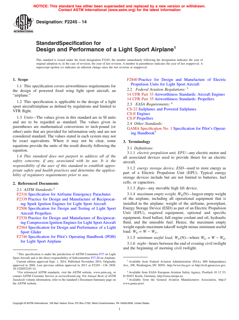 ASTM F2245-14 - Standard Specification for Design and Performance of a Light Sport Airplane