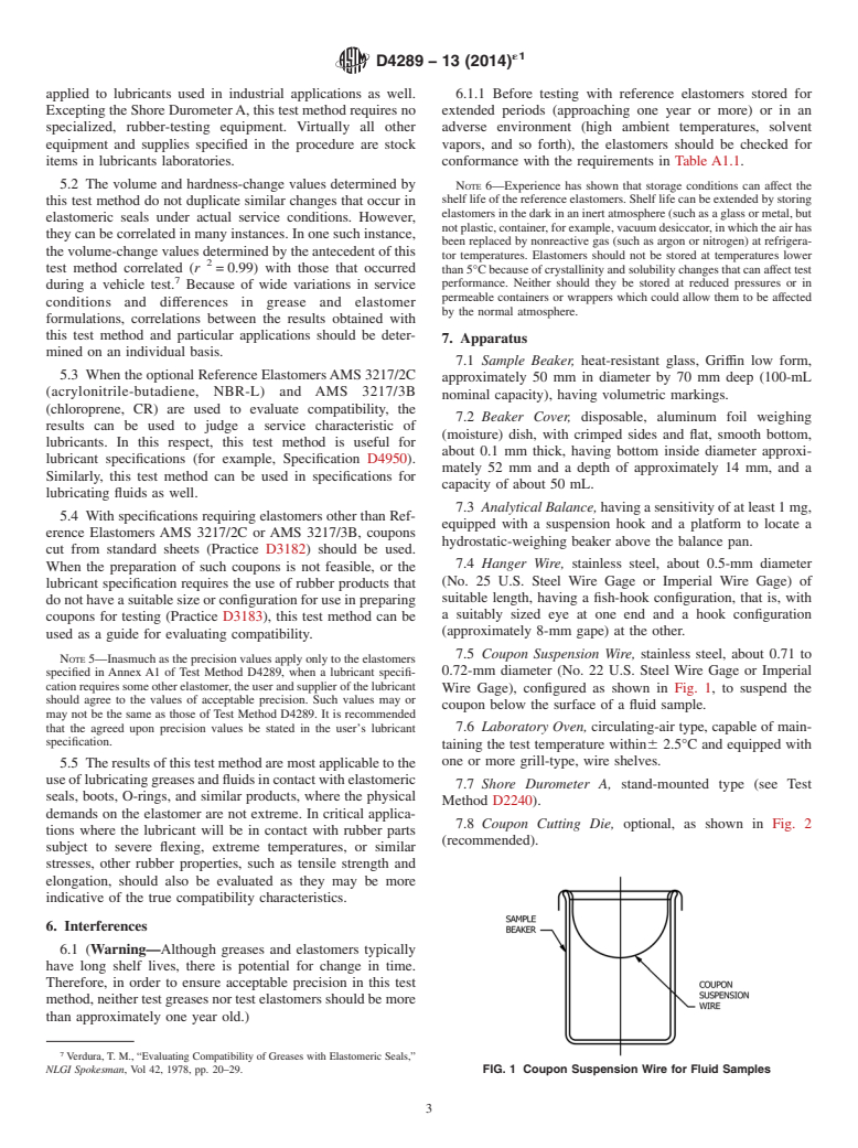 ASTM D4289-13(2014)e1 - Standard Test Method for  Elastomer Compatibility of Lubricating Greases and Fluids