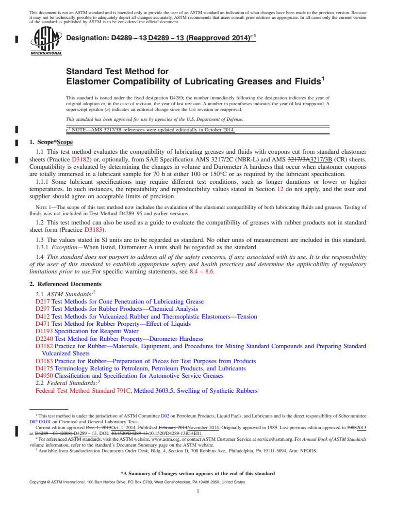 REDLINE ASTM D4289-13(2014)e1 - Standard Test Method for  Elastomer Compatibility of Lubricating Greases and Fluids