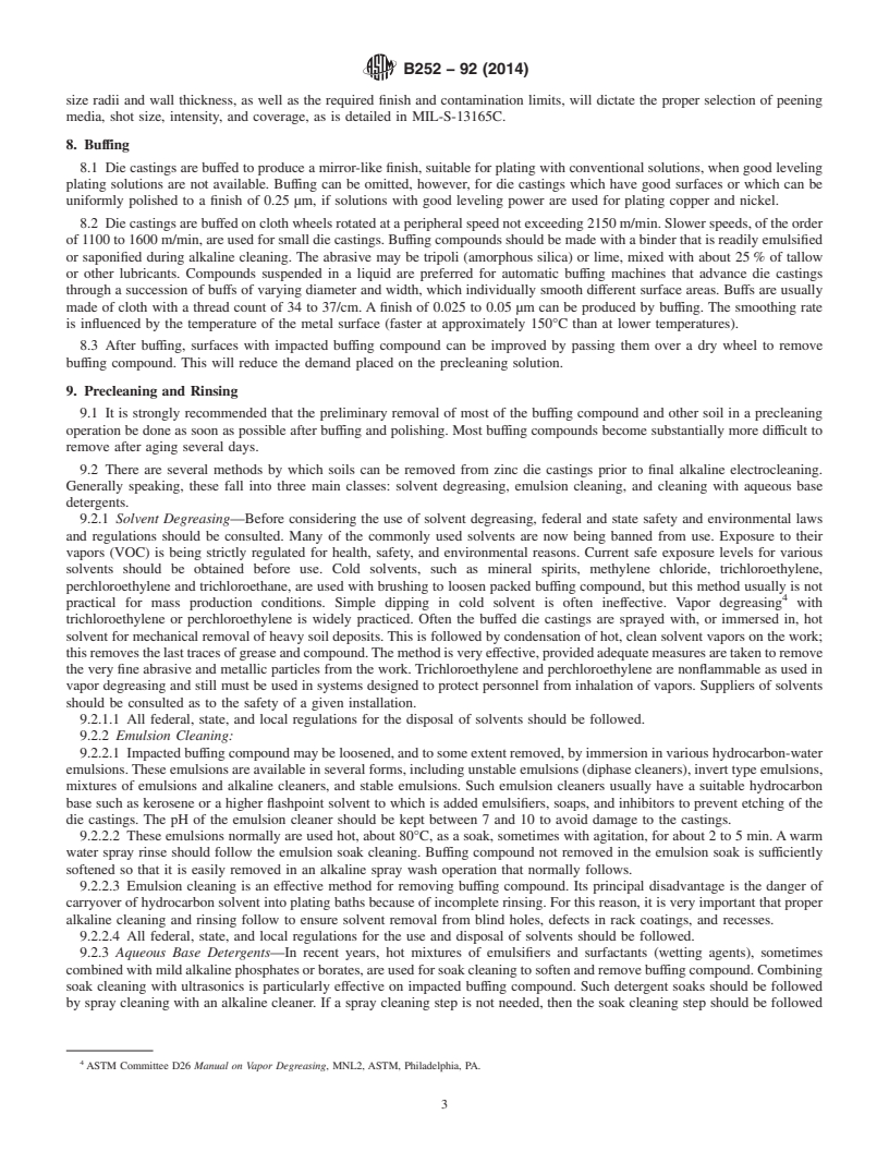 REDLINE ASTM B252-92(2014) - Standard Guide for  Preparation of Zinc Alloy Die Castings for Electroplating and   Conversion Coatings