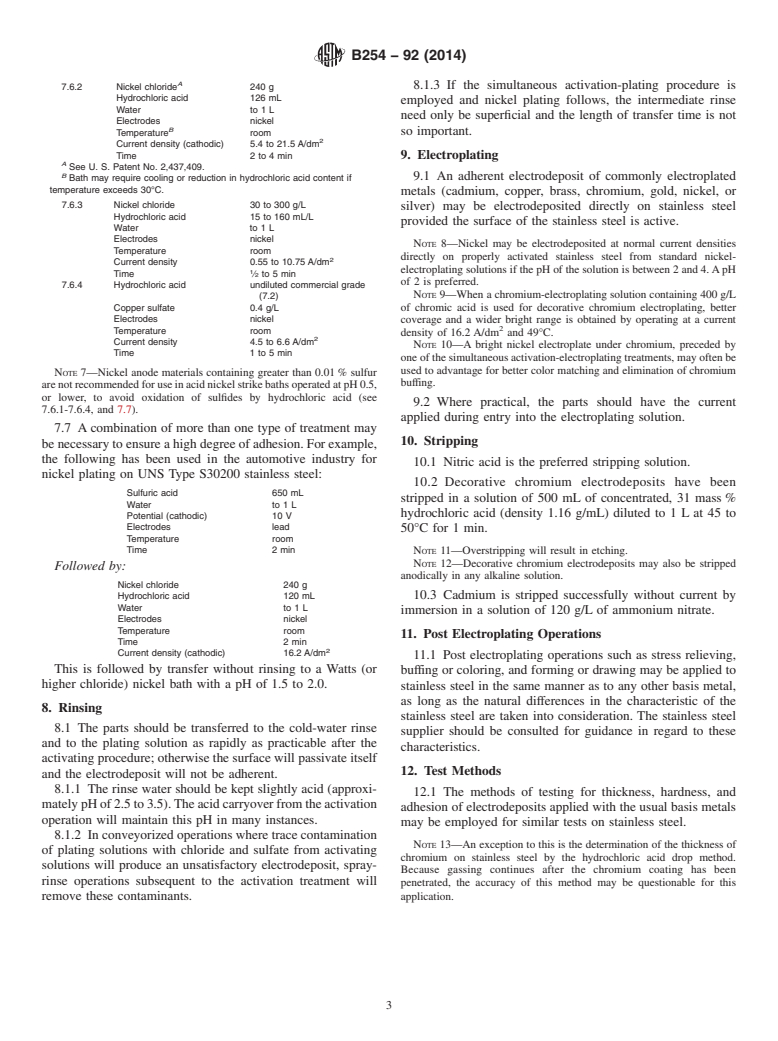 ASTM B254-92(2014) - Standard Practice for  Preparation of and Electroplating on Stainless Steel