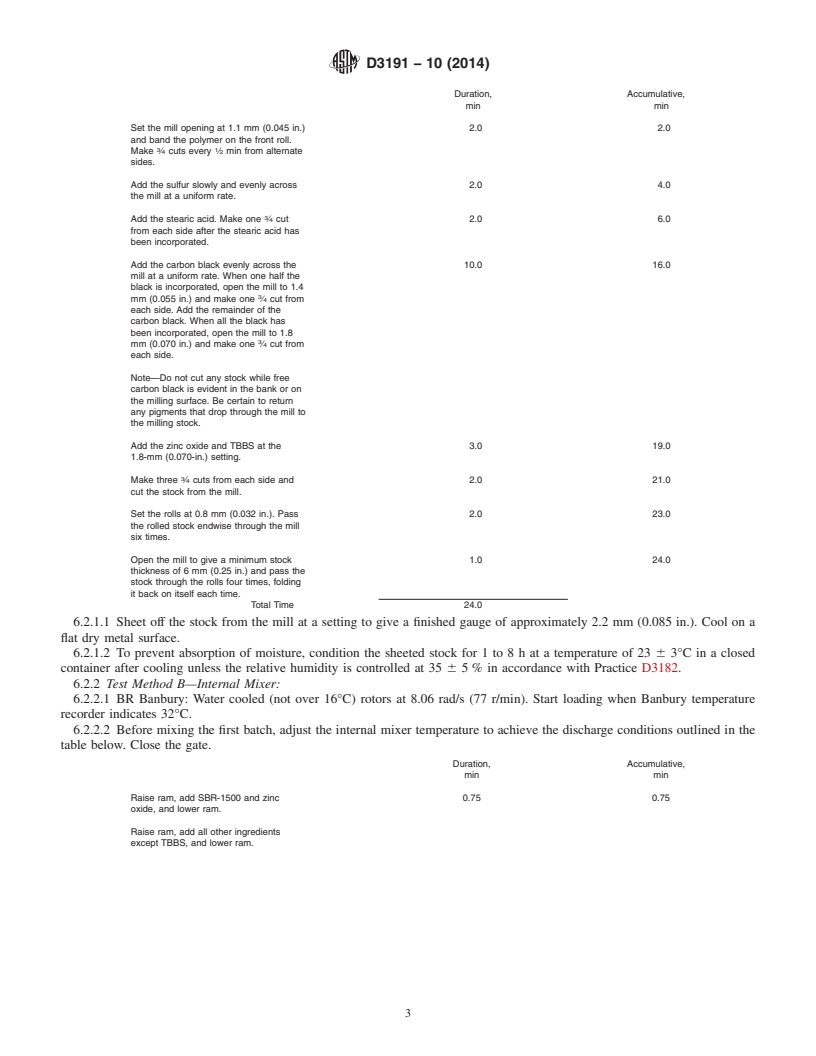 REDLINE ASTM D3191-10(2014) - Standard Test Methods for Carbon Black in SBR (Styrene-Butadiene Rubber)&mdash;Recipe  and Evaluation Procedures