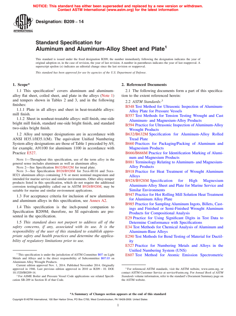 ASTM B209-14 - Standard Specification For Aluminum And Aluminum-Alloy ...