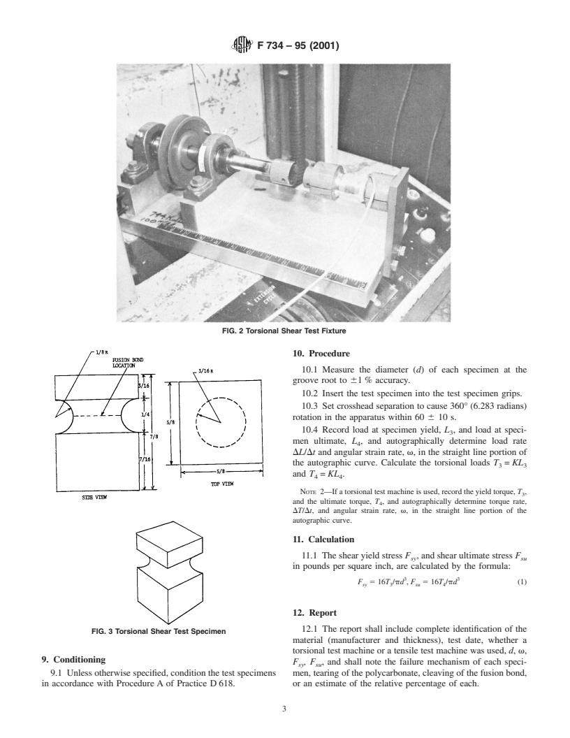 ASTM F734-95(2001) - Standard Test Method for Shear Strength of Fusion Bonded Polycarbonate Aerospace Glazing Material