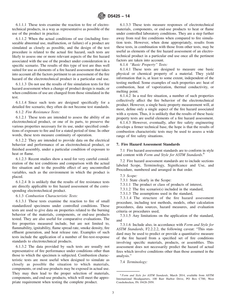 ASTM D5425-14 - Standard Guide for  Development of Fire Hazard Assessment Standards of Electrotechnical  Products