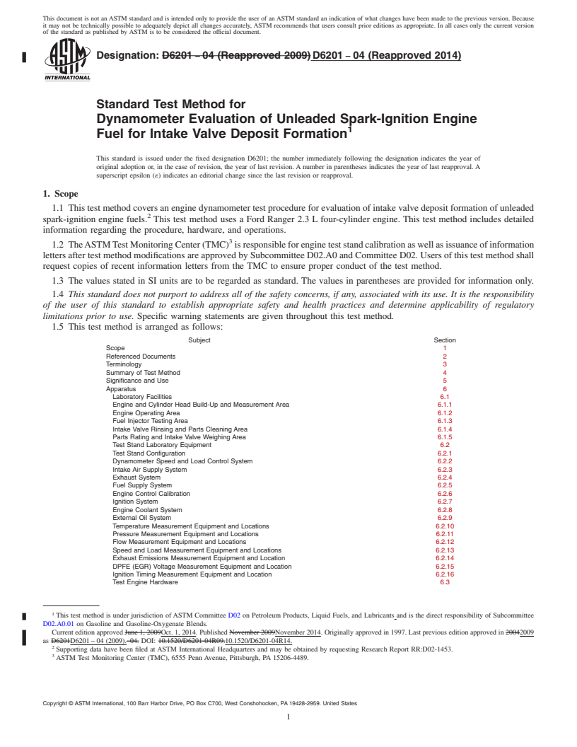 REDLINE ASTM D6201-04(2014) - Standard Test Method for  Dynamometer Evaluation of Unleaded Spark-Ignition Engine Fuel   for Intake Valve Deposit Formation