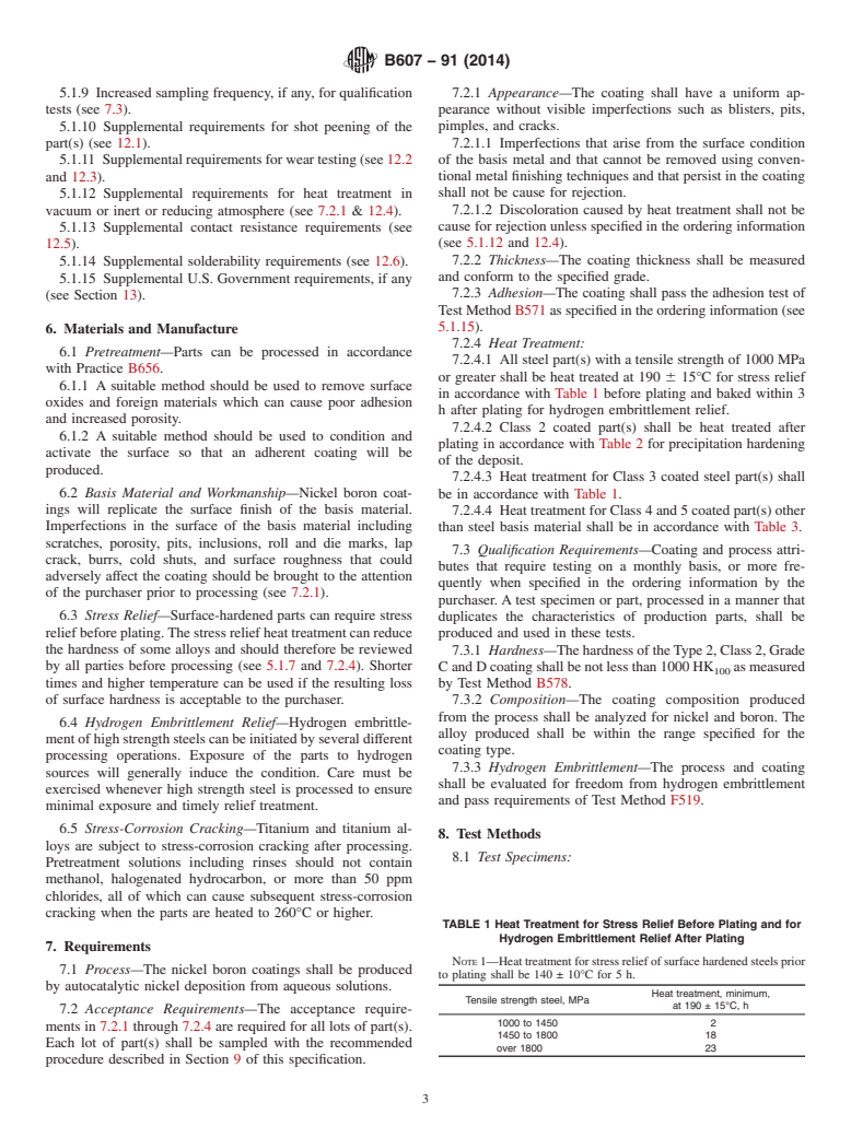 ASTM B607-91(2014) - Standard Specification for  Autocatalytic Nickel Boron Coatings for Engineering Use