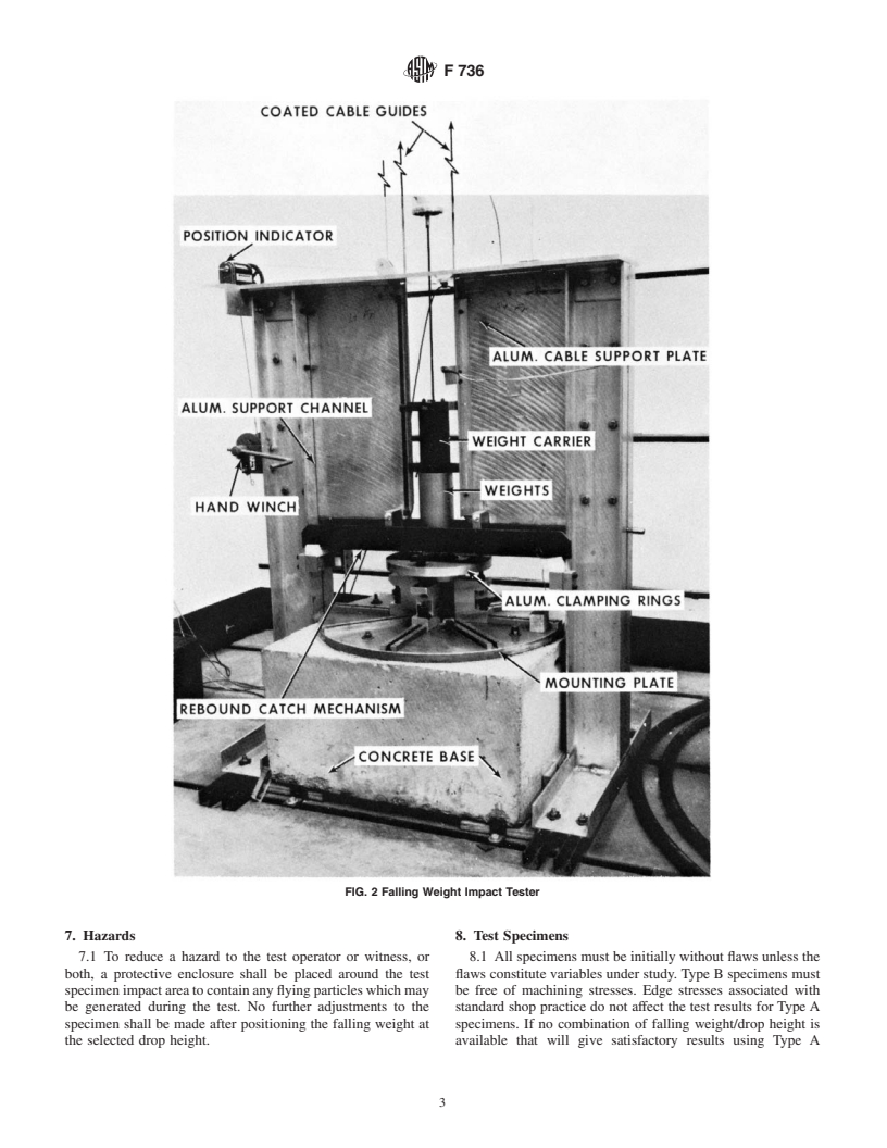 ASTM F736-95(2001) - Standard Test Method for Impact Resistance of Monolithic Polycarbonate Sheet by Means of a Falling Weight