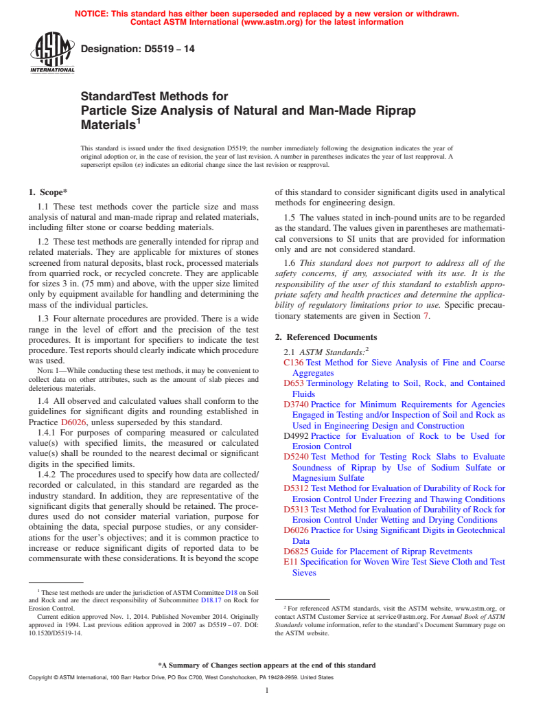 ASTM D5519-14 - Standard Test Methods for  Particle Size Analysis of Natural and Man-Made Riprap Materials