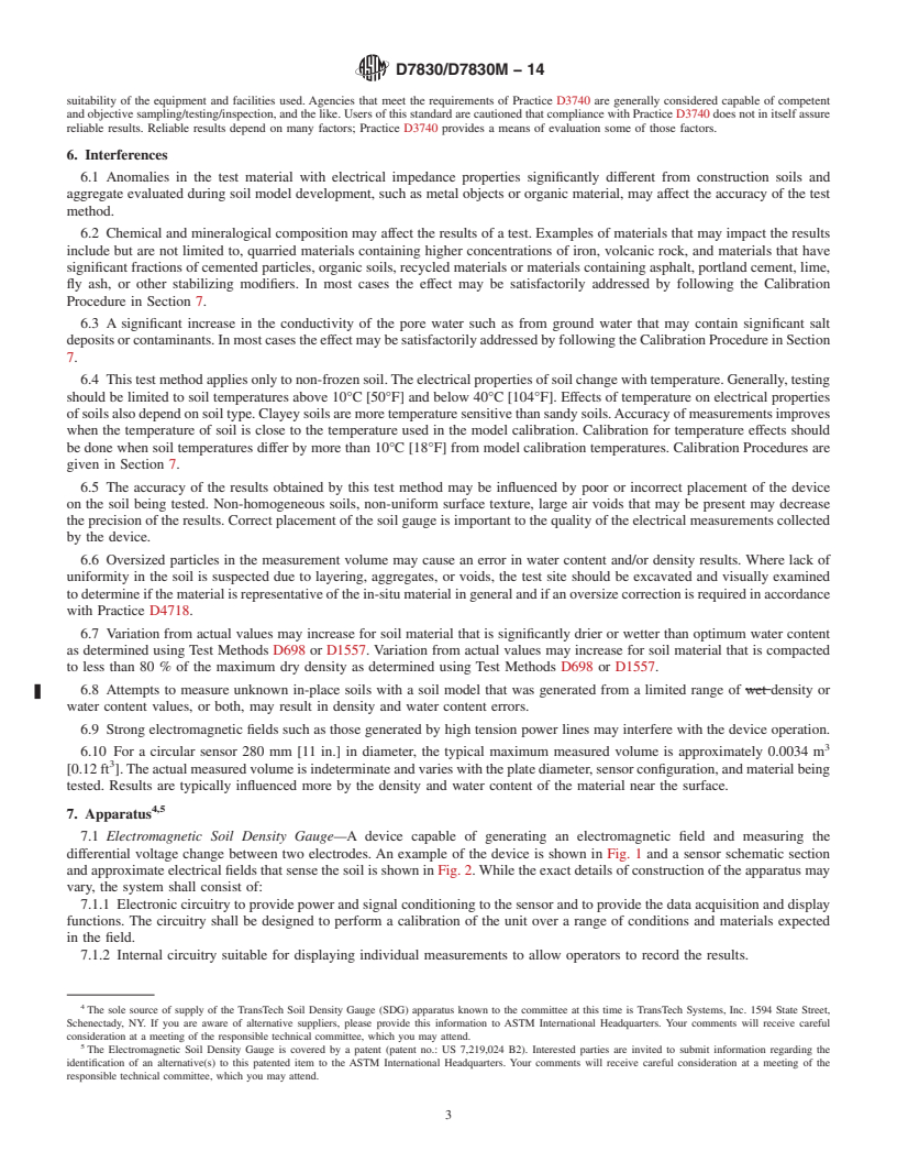 REDLINE ASTM D7830/D7830M-14 - Standard Test Method for In-Place Density (Unit Weight) and Water Content of Soil Using  an Electromagnetic Soil Density Gauge