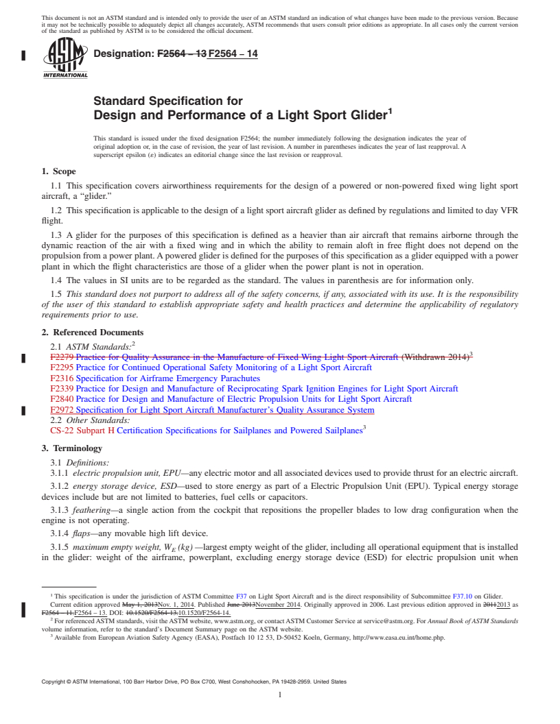 REDLINE ASTM F2564-14 - Standard Specification for Design and Performance of a Light Sport Glider