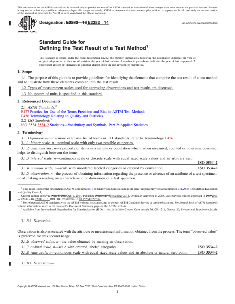 REDLINE ASTM E2282-14 - Standard Guide for  Defining the Test Result of a Test Method