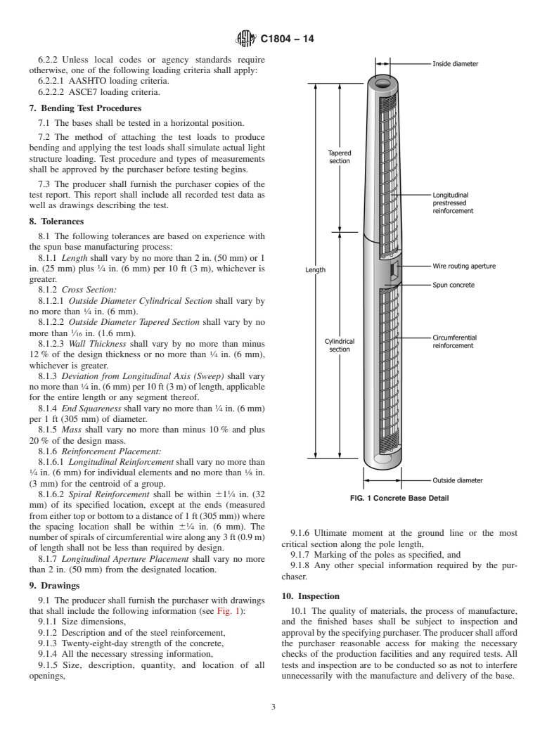 ASTM C1804-14 - Standard Specification for Spun Cast Prestressed Concrete Bases for Tapered Steel Lighting  Poles