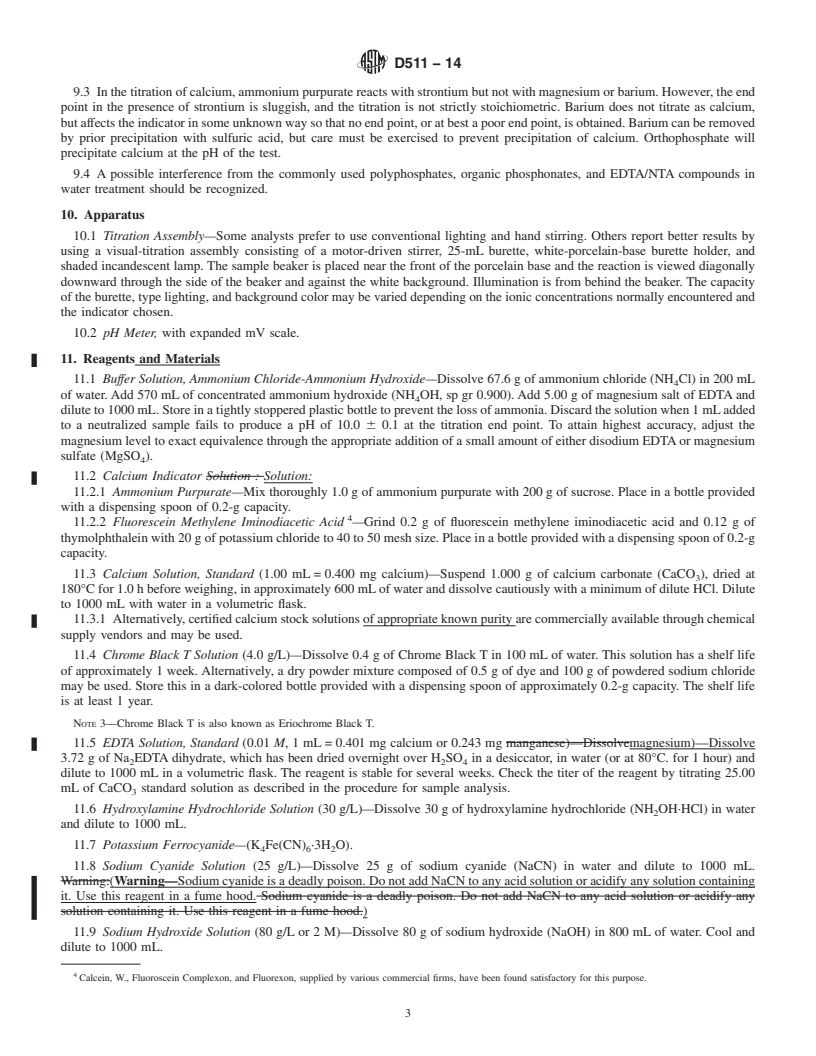 REDLINE ASTM D511-14 - Standard Test Methods for  Calcium and Magnesium In Water