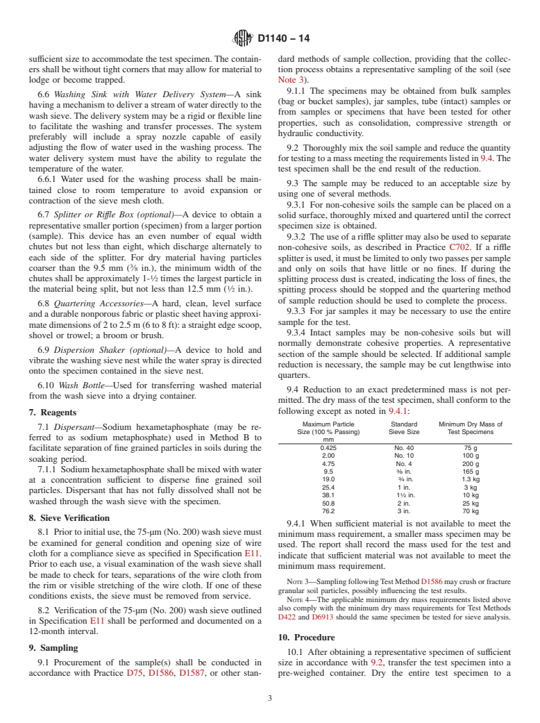 ASTM D1140-14 - Standard Test Methods for  Determining the Amount of Material Finer than 75-&mu;m (No.  200) Sieve in Soils by Washing