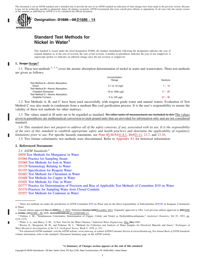 REDLINE ASTM D1886-14 - Standard Test Methods for  Nickel in Water