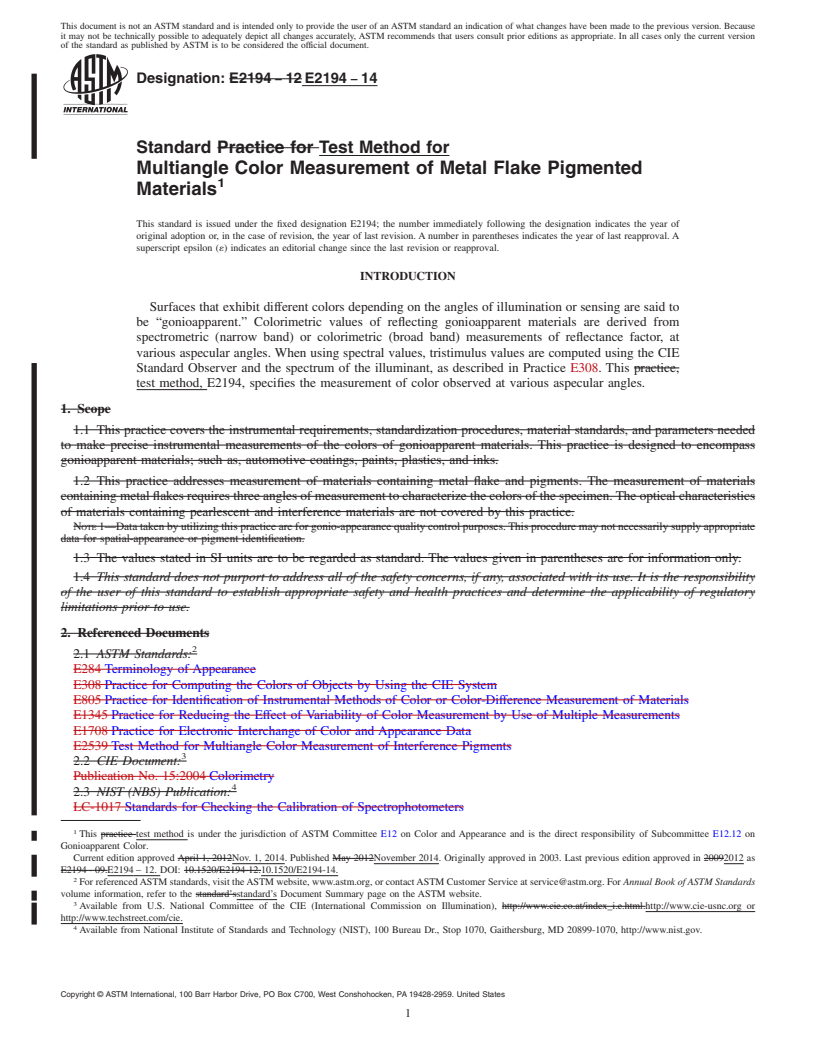 REDLINE ASTM E2194-14 - Standard Test Method for Multiangle Color Measurement of Metal Flake Pigmented Materials