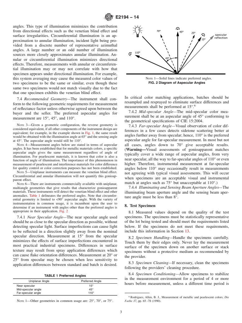 ASTM E2194-14 - Standard Test Method for Multiangle Color Measurement of Metal Flake Pigmented Materials