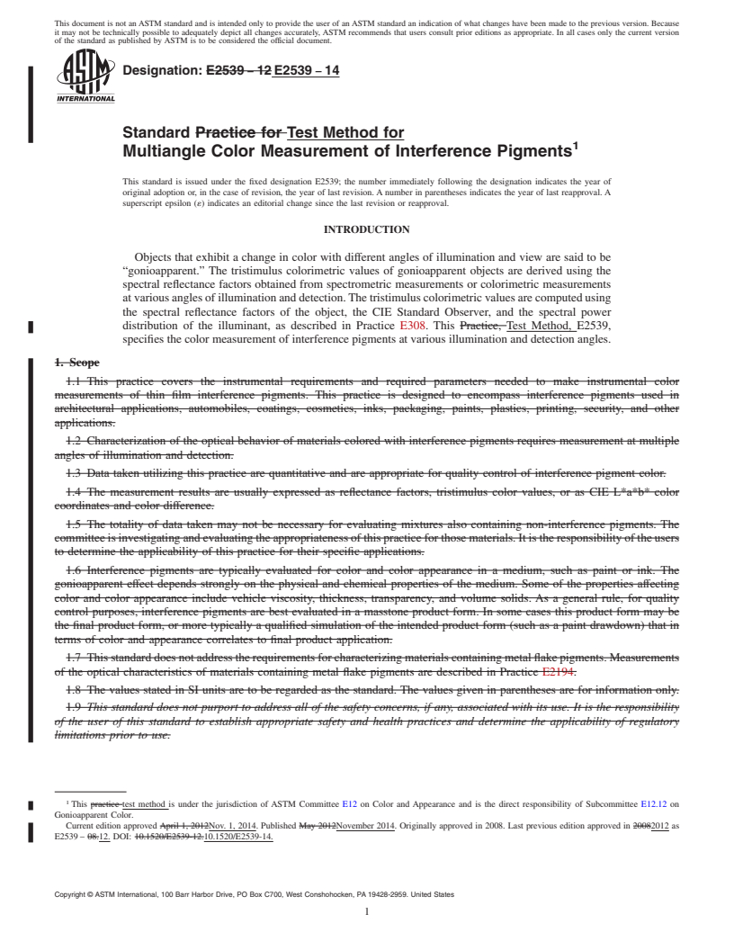 REDLINE ASTM E2539-14 - Standard Test Method for Multiangle Color Measurement of Interference Pigments