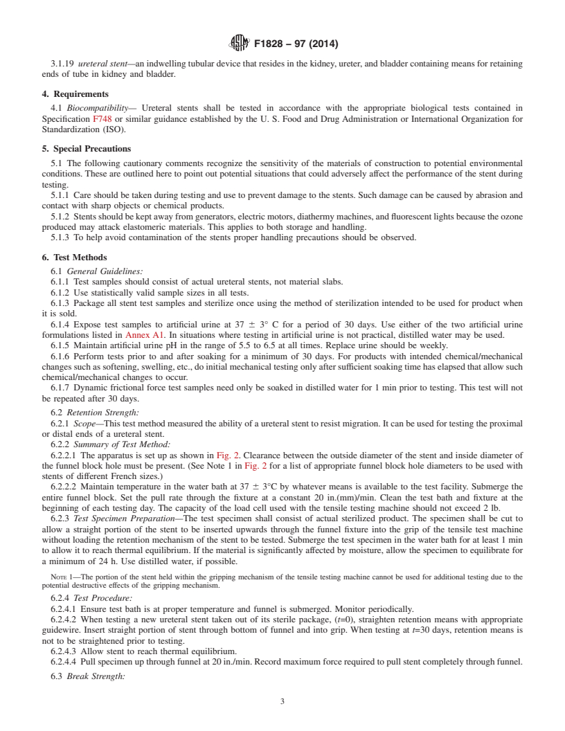 REDLINE ASTM F1828-97(2014) - Standard Specification for  Ureteral Stents