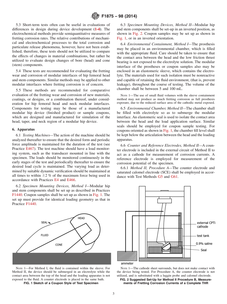 ASTM F1875-98(2014) - Standard Practice for  Fretting Corrosion Testing of Modular Implant Interfaces: Hip  Femoral Head-Bore and Cone Taper Interface