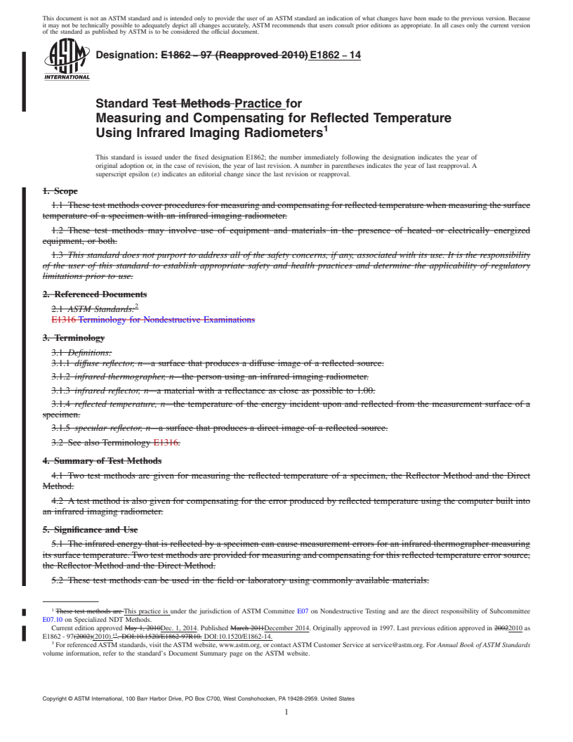 REDLINE ASTM E1862-14 - Standard Practice for  Measuring and Compensating for Reflected Temperature Using  Infrared Imaging Radiometers