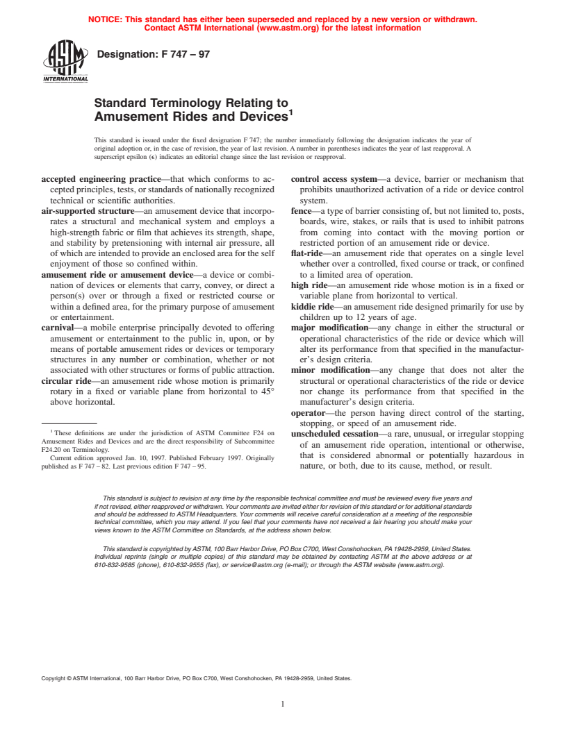 ASTM F747-97 - Standard Terminology Relating to Amusement Rides and Devices