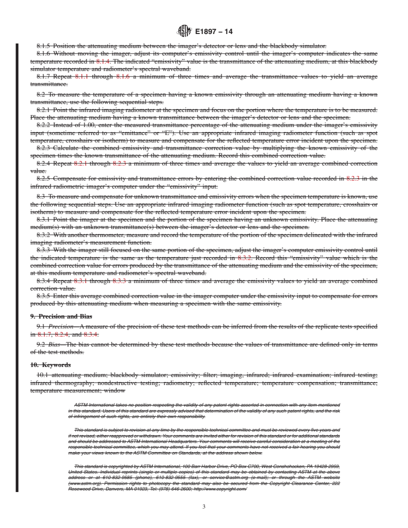 REDLINE ASTM E1897-14 - Standard Practice for  Measuring and Compensating for Transmittance of an Attenuating  Medium Using Infrared Imaging Radiometers