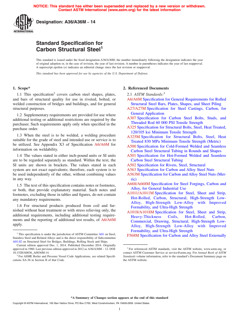 ASTM A36/A36M-14 - Standard Specification for  Carbon Structural Steel