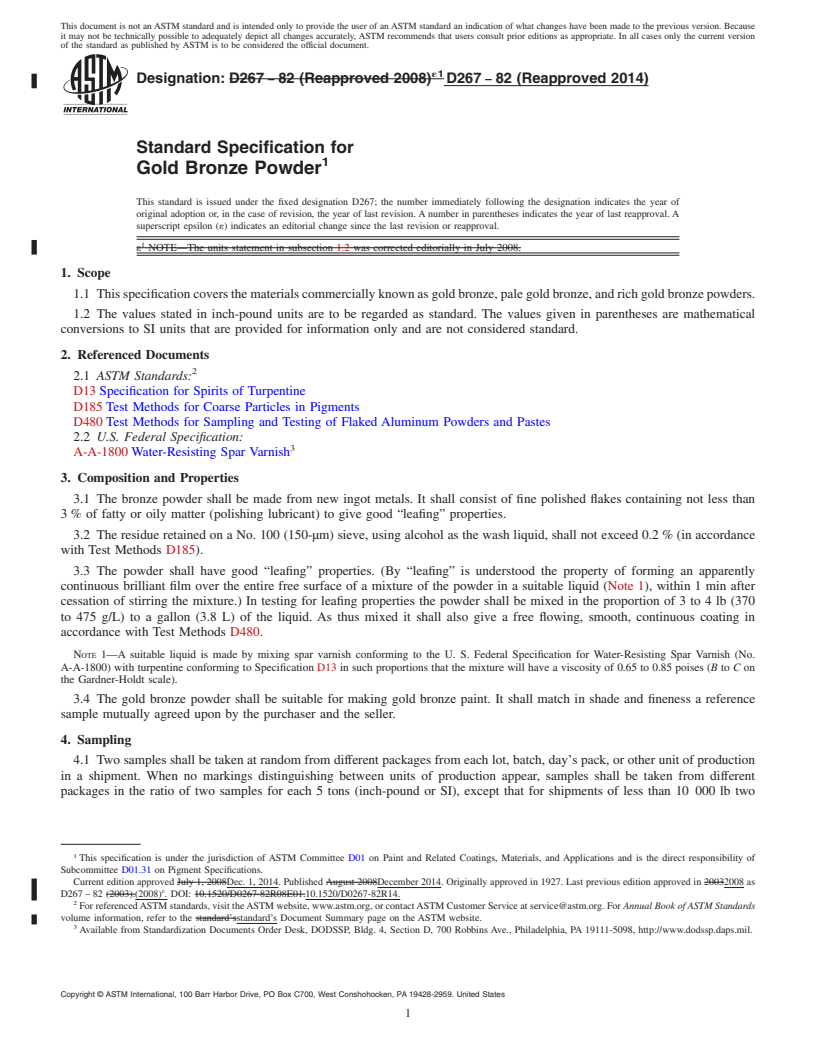 REDLINE ASTM D267-82(2014) - Standard Specification for Gold Bronze Powder