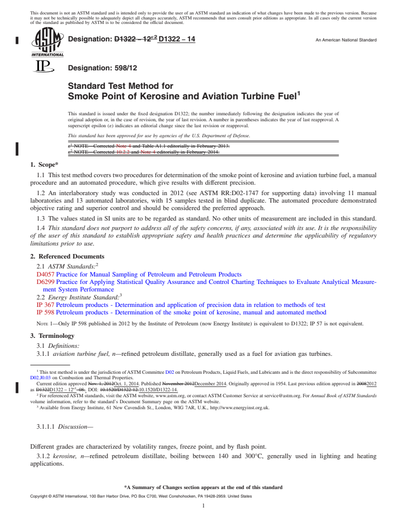 REDLINE ASTM D1322-14 - Standard Test Method for Smoke Point of Kerosine and Aviation Turbine Fuel