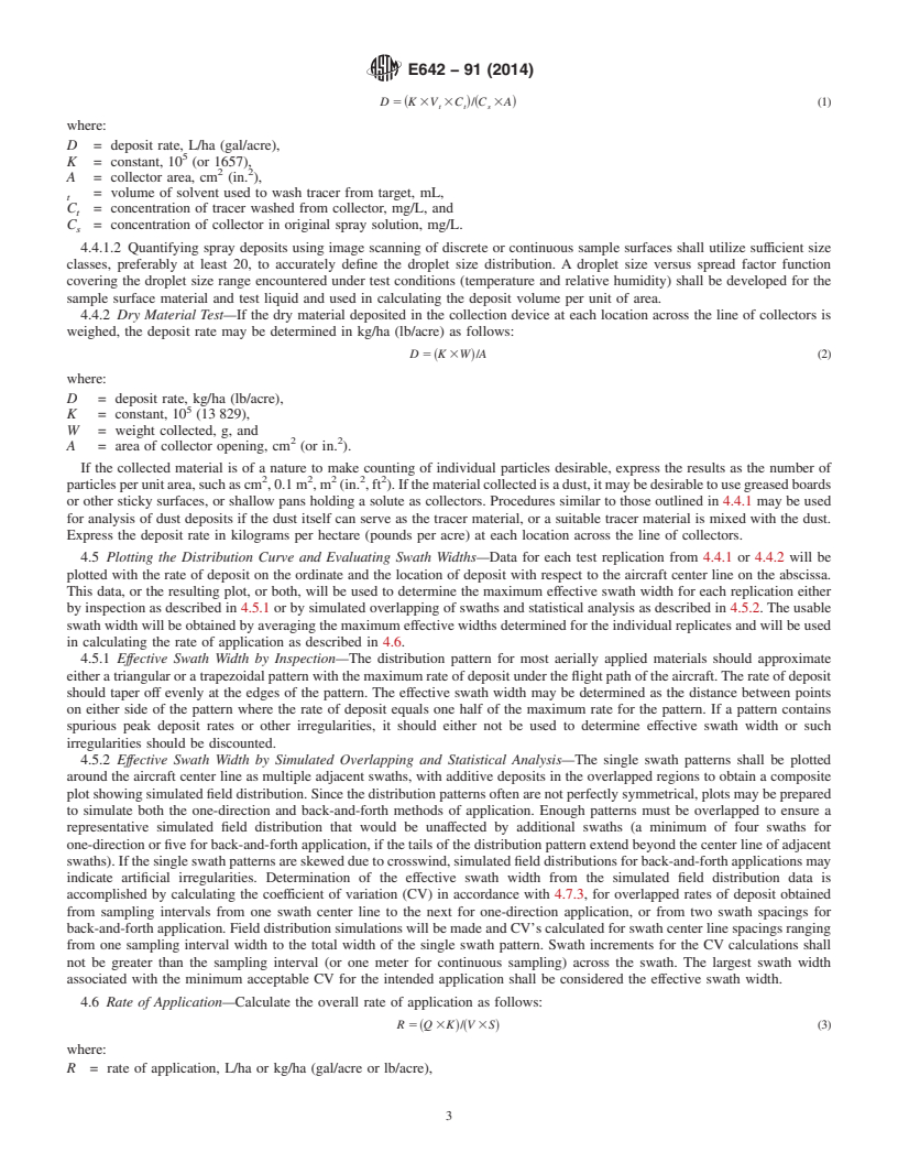 REDLINE ASTM E642-91(2014) - Standard Practice for  Determining Application Rates and Distribution Patterns from  Aerial Application Equipment