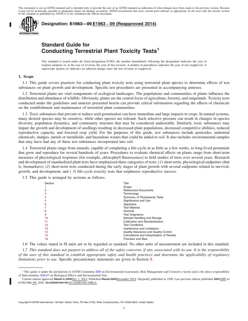 REDLINE ASTM E1963-09(2014) - Standard Guide for  Conducting Terrestrial Plant Toxicity Tests