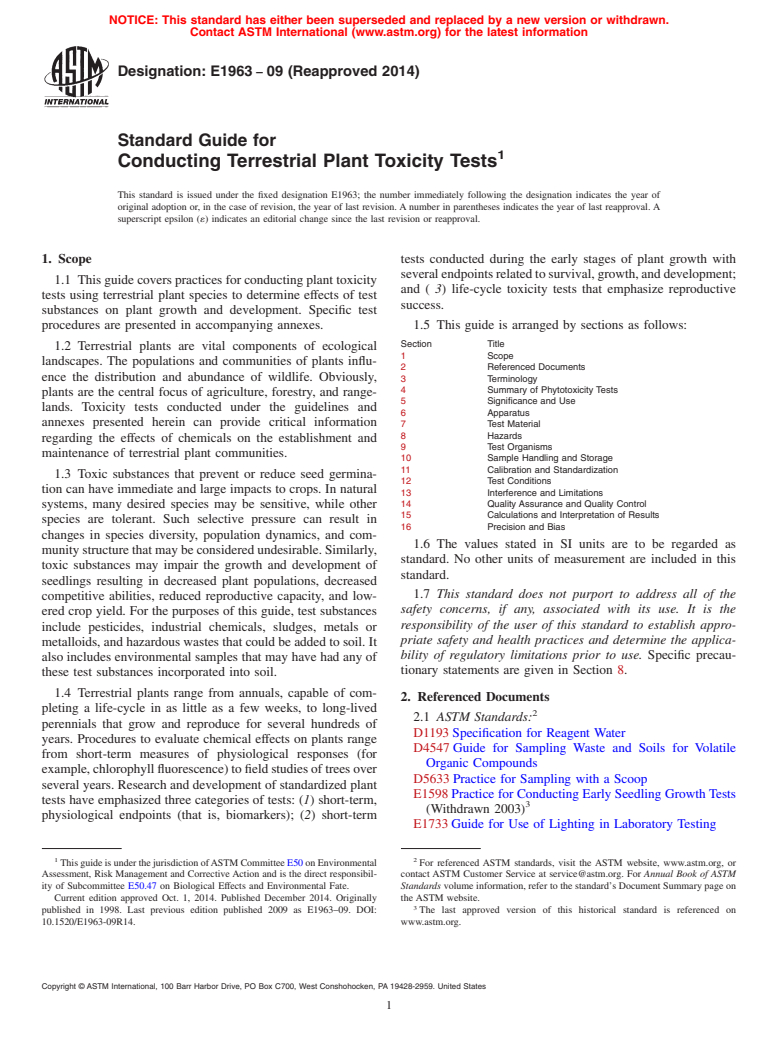 ASTM E1963-09(2014) - Standard Guide for  Conducting Terrestrial Plant Toxicity Tests