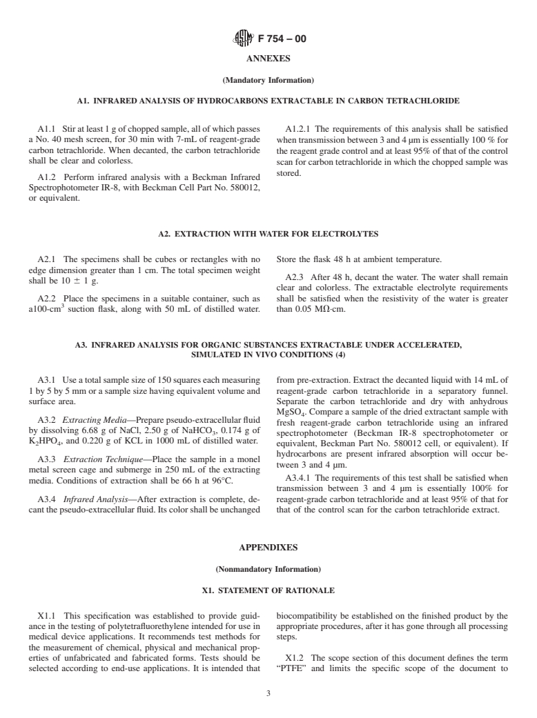 ASTM F754-00 - Standard Specification for Implantable Polytetrafluoroethylene (PTFE) Polymer Fabricated in Sheet, Tube, and Rod Shapes