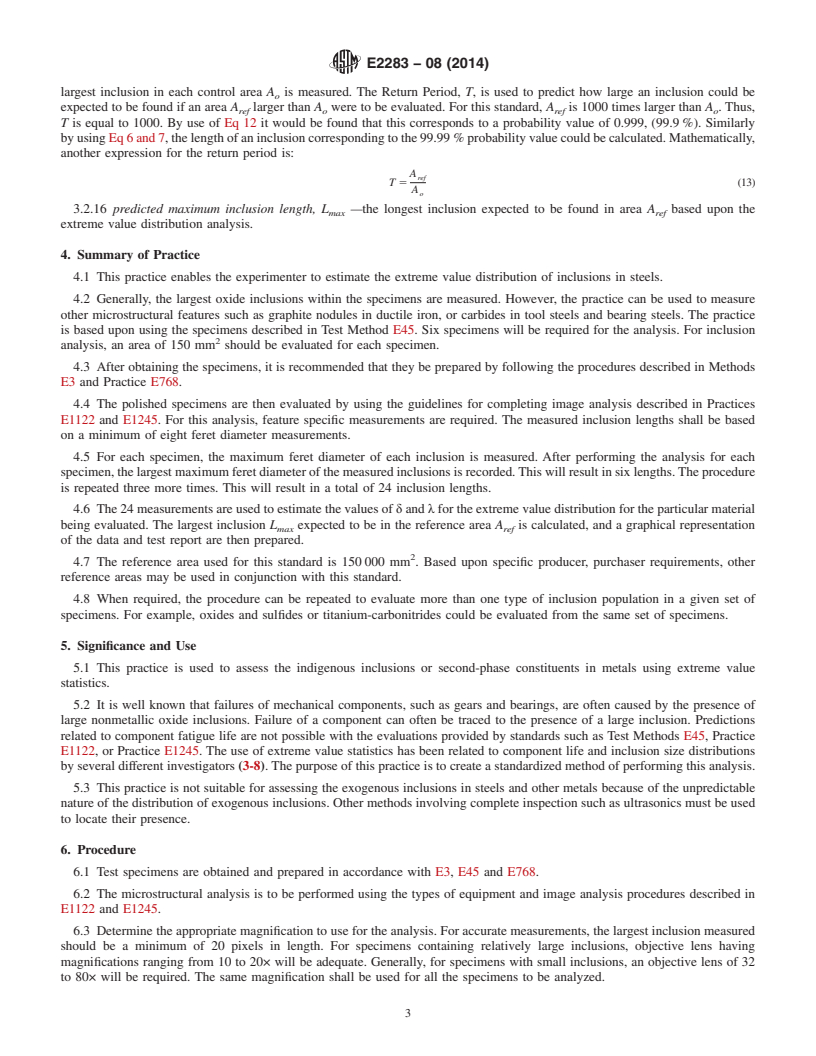 REDLINE ASTM E2283-08(2014) - Standard Practice for  Extreme Value Analysis of Nonmetallic Inclusions in Steel and  Other Microstructural Features