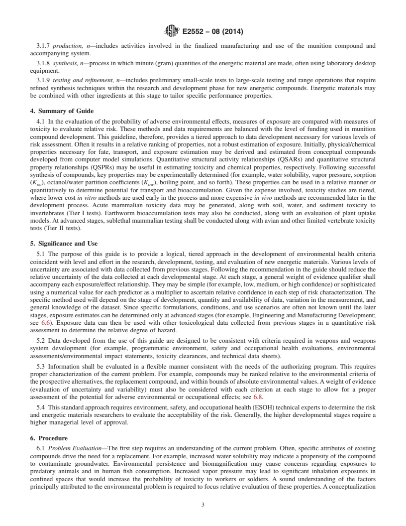 REDLINE ASTM E2552-08(2014) - Standard Guide for  Assessing the Environmental and Human Health Impacts of New  Energetic Compounds