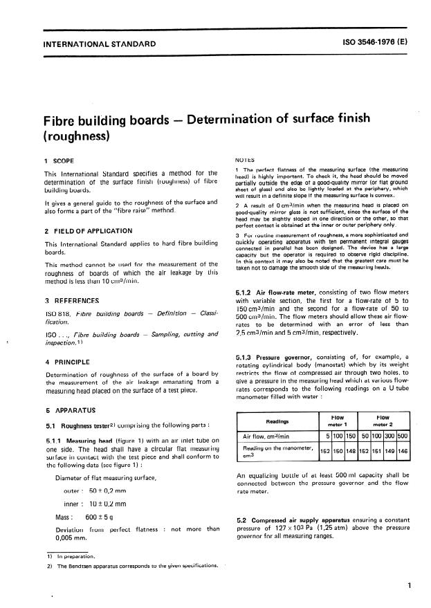 ISO 3546:1976 - Fibre building boards -- Determination of surface finish (roughness)