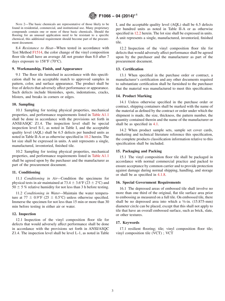 ASTM F1066-04(2014)e1 - Standard Specification for  Vinyl Composition Floor Tile
