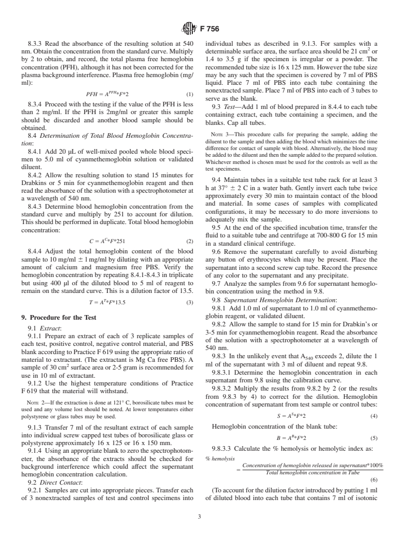 ASTM F756-00 - Standard Practice for Assessment of Hemolytic Properties of Materials