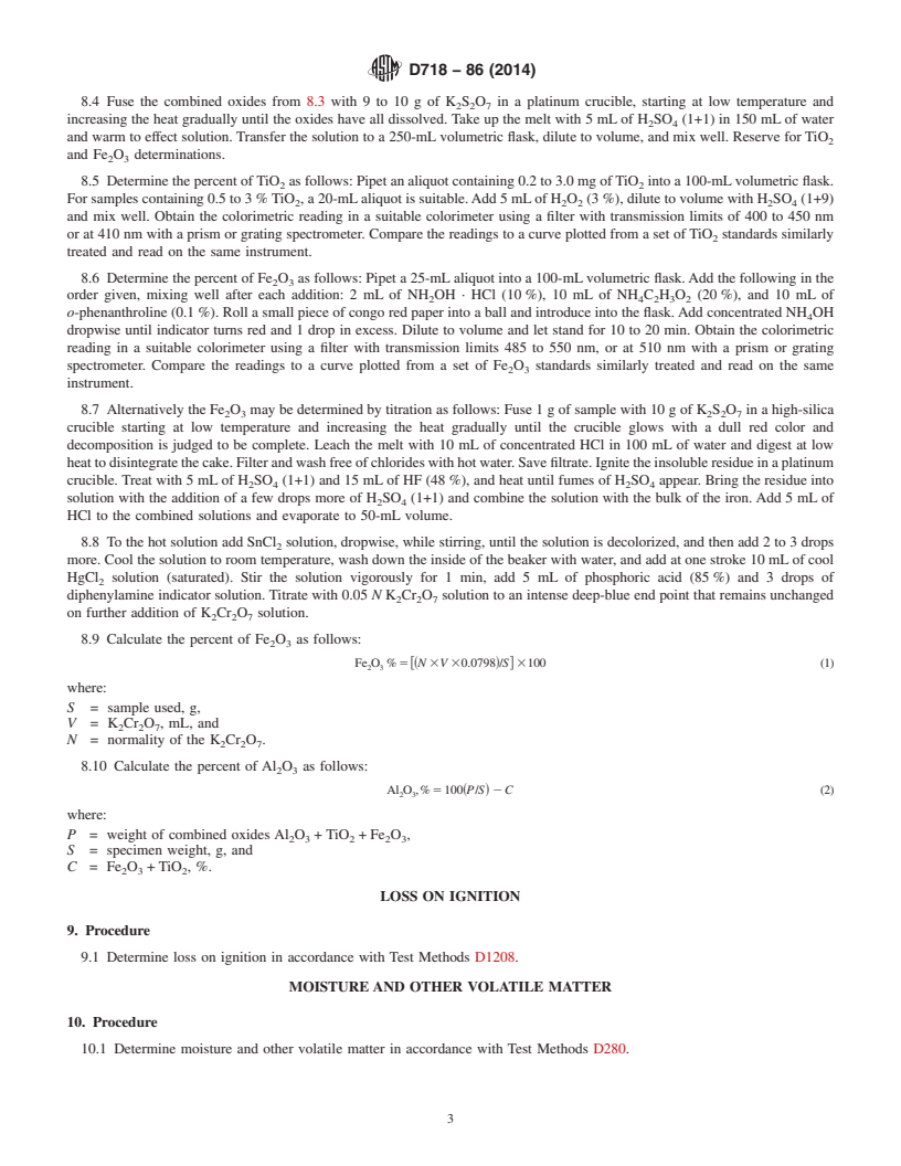 REDLINE ASTM D718-86(2014) - Standard Test Methods for Analysis of Aluminum Silicate Pigment