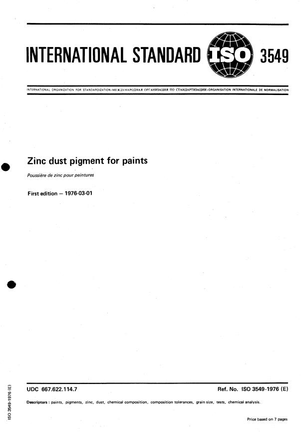 ISO 3549:1976 - Zinc dust pigment for paints