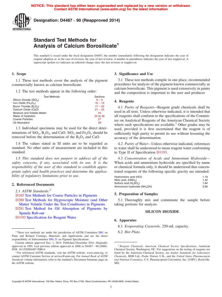 ASTM D4487-90(2014) - Standard Test Methods for Analysis of Calcium Borosilicate