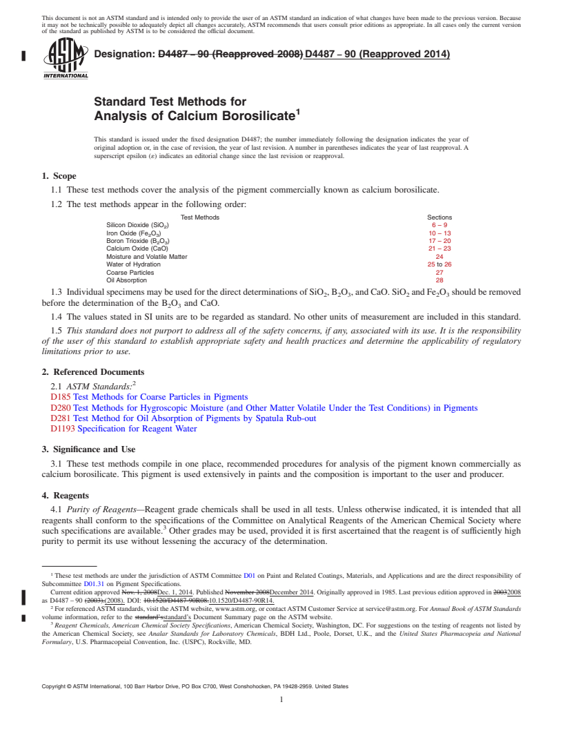 REDLINE ASTM D4487-90(2014) - Standard Test Methods for Analysis of Calcium Borosilicate