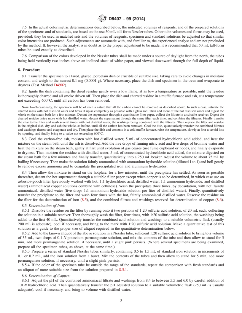 REDLINE ASTM D6407-99(2014) - Standard Test Method for  Analysis of Iron and Copper in Vegetable Tanning Materials