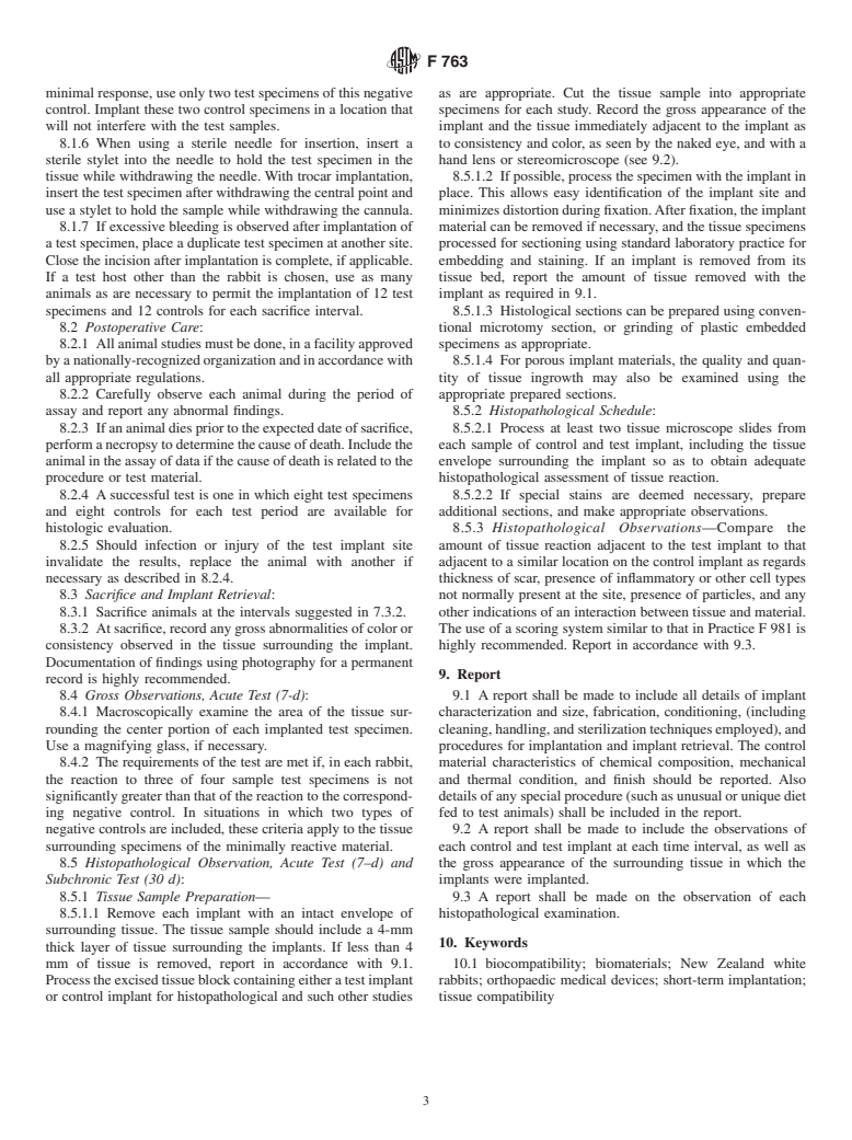 ASTM F763-99 - Standard Practice for Short-Term Screening of Implant Materials