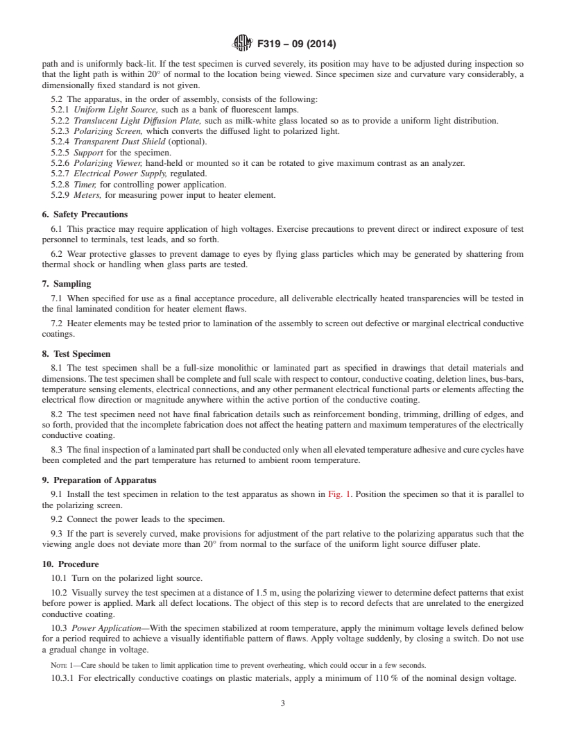 REDLINE ASTM F319-09(2014) - Standard Practice for  Polarized Light Detection of Flaws in Aerospace Transparency  Heating Elements