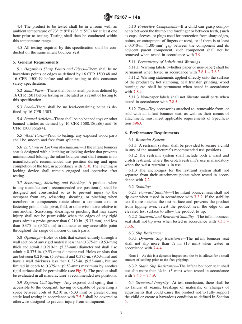 ASTM F2167-14a - Standard Consumer Safety Specification for  Infant Bouncer Seats