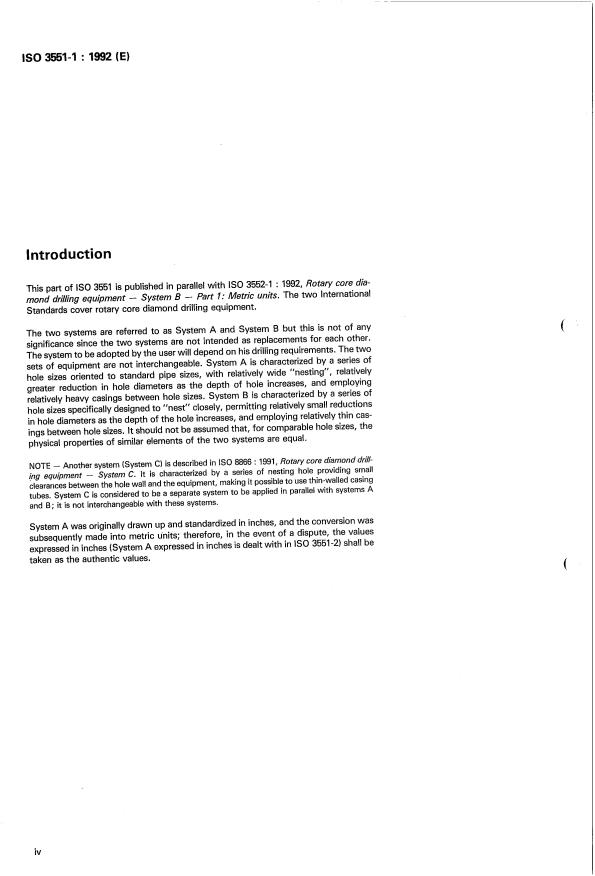 ISO 3551-1:1992 ISO 3551-1:1992 - Rotary core diamond drilling equipment -- System A - Page 4 preview